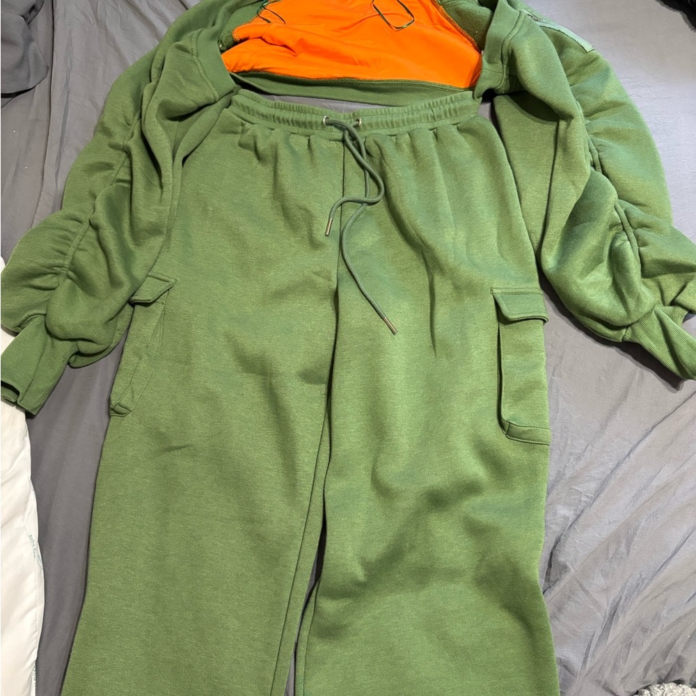 Fashion Nova Green and Orange Tracksuit